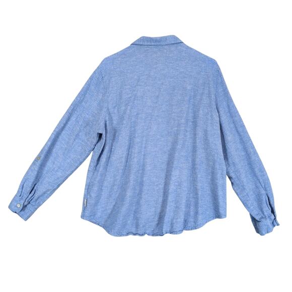 Orvis Women's XL Blue Linen Blend Button Up Shirt, Pearl Buttons Coastal Beachy - Picture 3 of 6